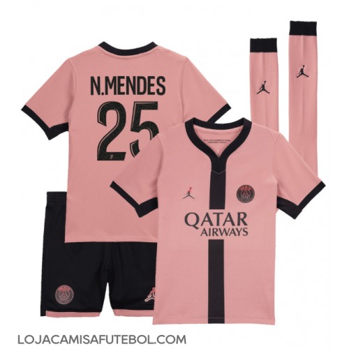 Camisa de Futebol Paris Saint-Germain Nuno Mendes #25 Equipamento Alternativo Infantil 2024-25 Manga Curta (+ Calças curtas)